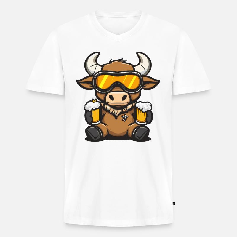 Stier Apres Ski Bier Comic - Männer Premium Bio T-Shirt mit V-Ausschnitt - Weiß