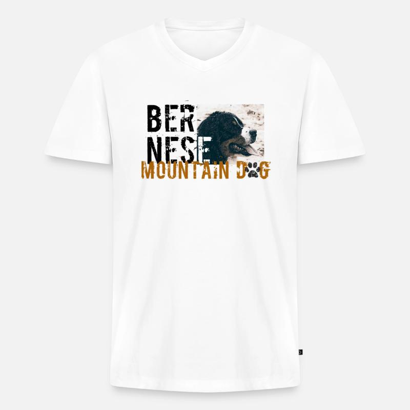 Berner Mountaindog - Männer Premium Bio T-Shirt mit V-Ausschnitt - Weiß