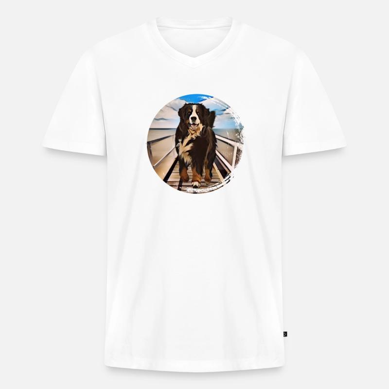 Berner Berghund - Männer Premium Bio T-Shirt mit V-Ausschnitt - Weiß