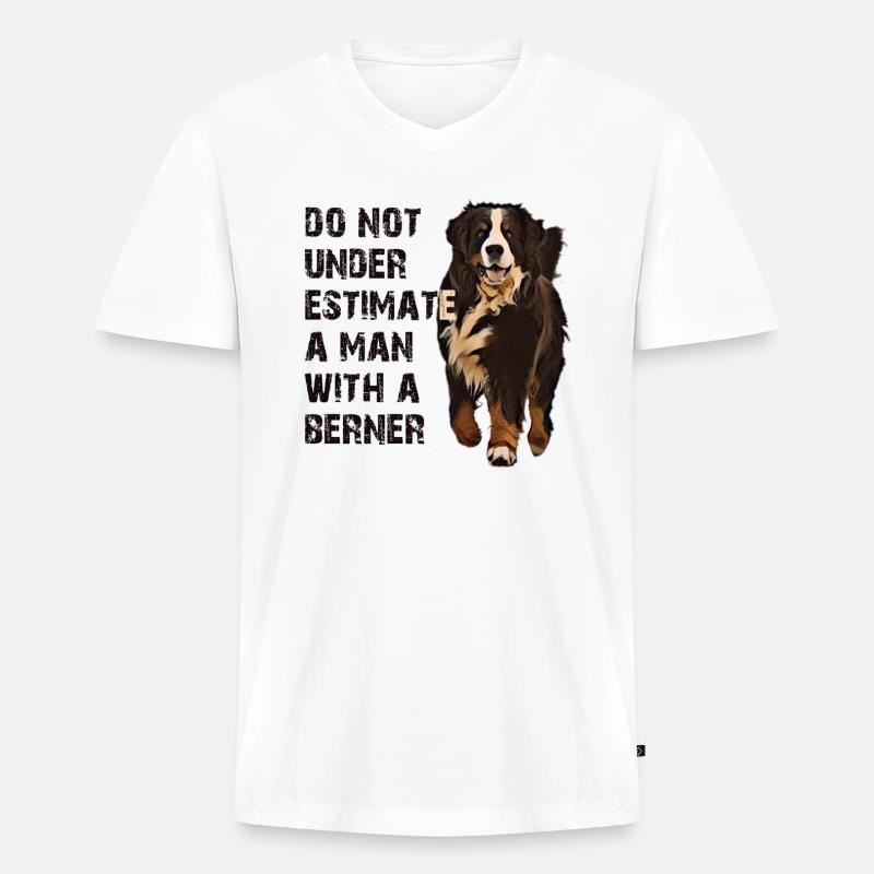 Berner Berghund - Männer Premium Bio T-Shirt mit V-Ausschnitt - Weiß