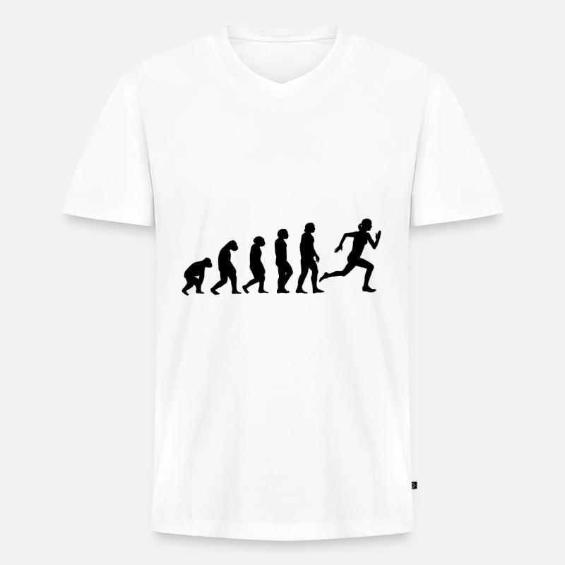 Evolution und Laufen - - Männer Premium Bio T-Shirt mit V-Ausschnitt - Weiß