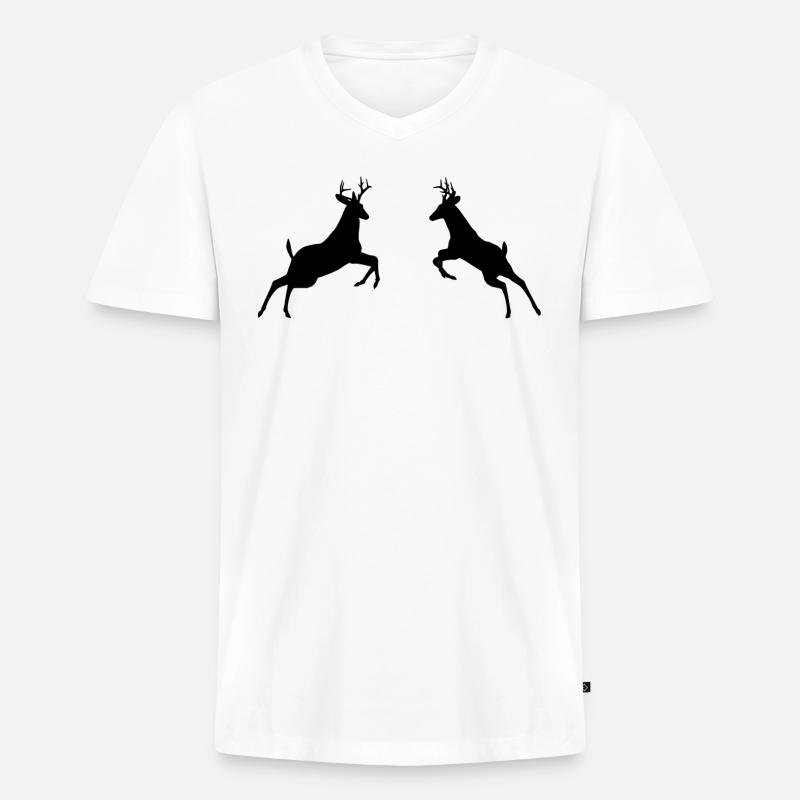 Hirschkampf - Männer Premium Bio T-Shirt mit V-Ausschnitt - Weiß