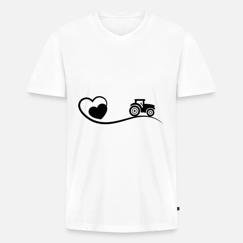 Herz und Traktor - - Männer Premium Bio T-Shirt mit V-Ausschnitt - Weiß