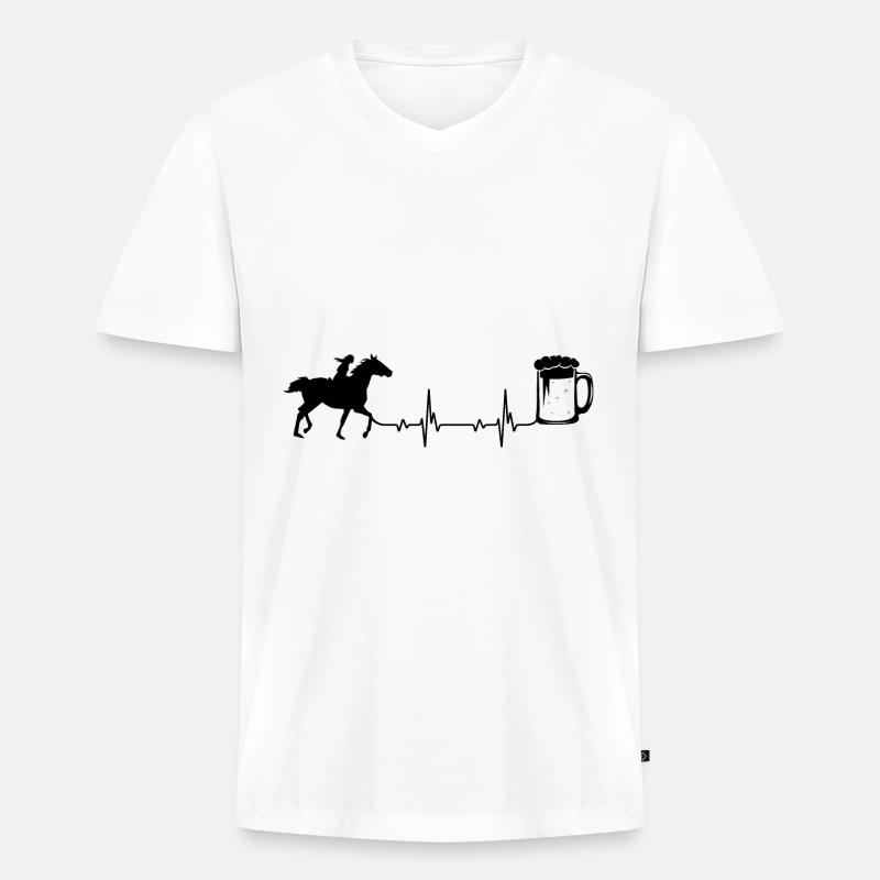 Heartbeat Bier und Pferd - (2) - Männer Premium Bio T-Shirt mit V-Ausschnitt - Weiß