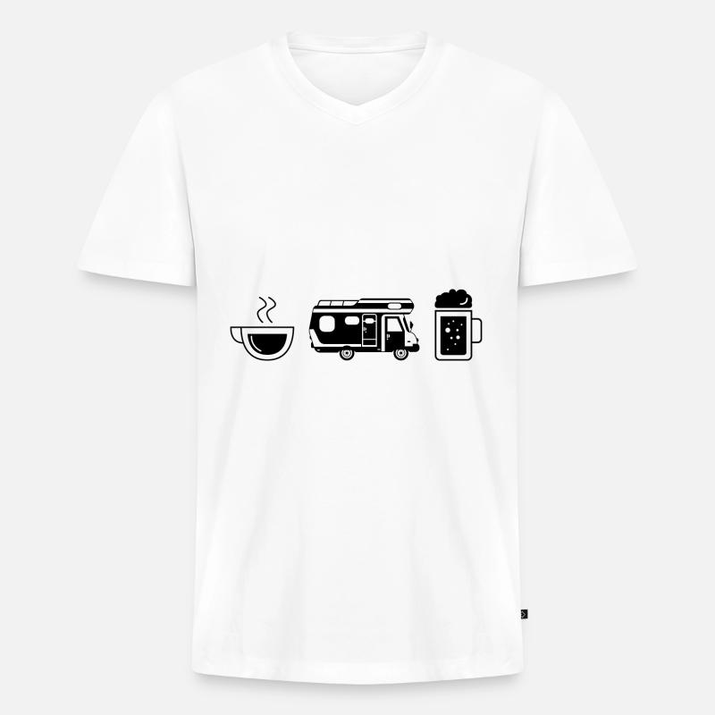 Kaffeebier und Camping - (3) - Männer Premium Bio T-Shirt mit V-Ausschnitt - Weiß