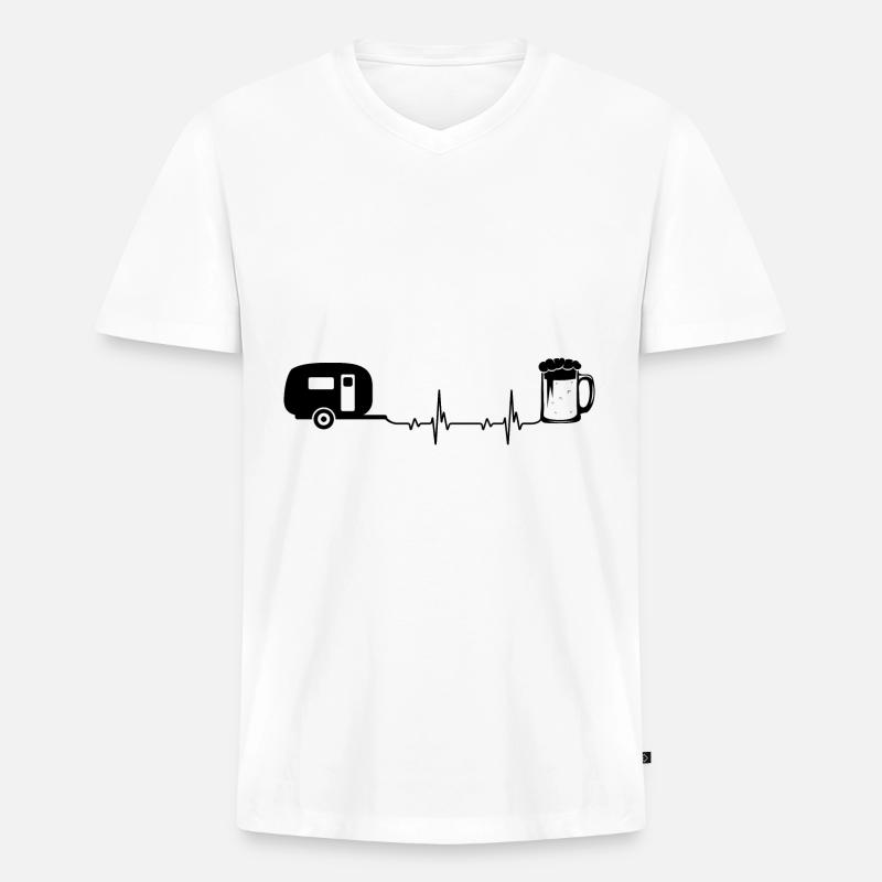 Camping und Bier - (2) - Männer Premium Bio T-Shirt mit V-Ausschnitt - Weiß