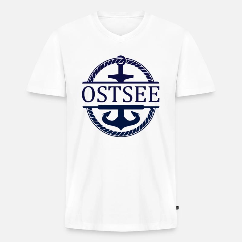 Schiff Anker Ostsee - Männer Premium Bio T-Shirt mit V-Ausschnitt - Weiß