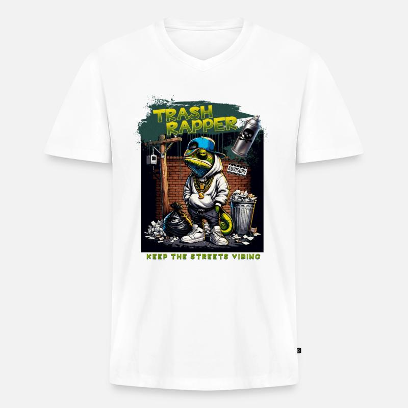 TRASH RAPPER Eidechse - Männer Premium Bio T-Shirt mit V-Ausschnitt - Weiß