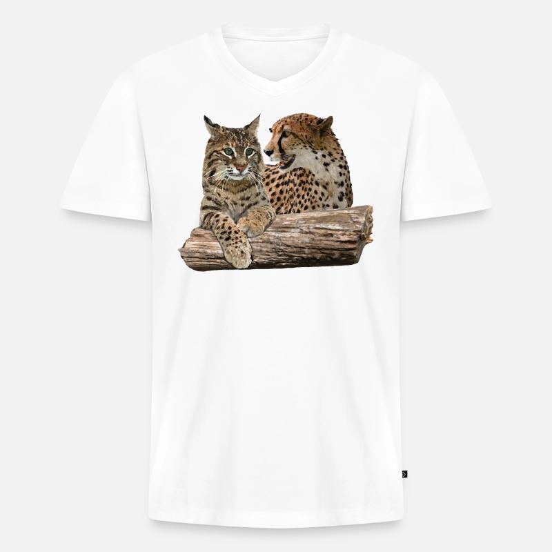 Luchs und Gepard - Männer Premium Bio T-Shirt mit V-Ausschnitt - Weiß