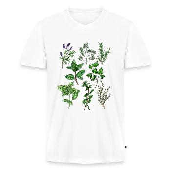 Kräuter: Lavendel Dill Rosmarin Thymian Oregano... - Männer Premium Bio T-Shirt mit V-Ausschnitt - Weiß - Vorne - Nico (187cm)