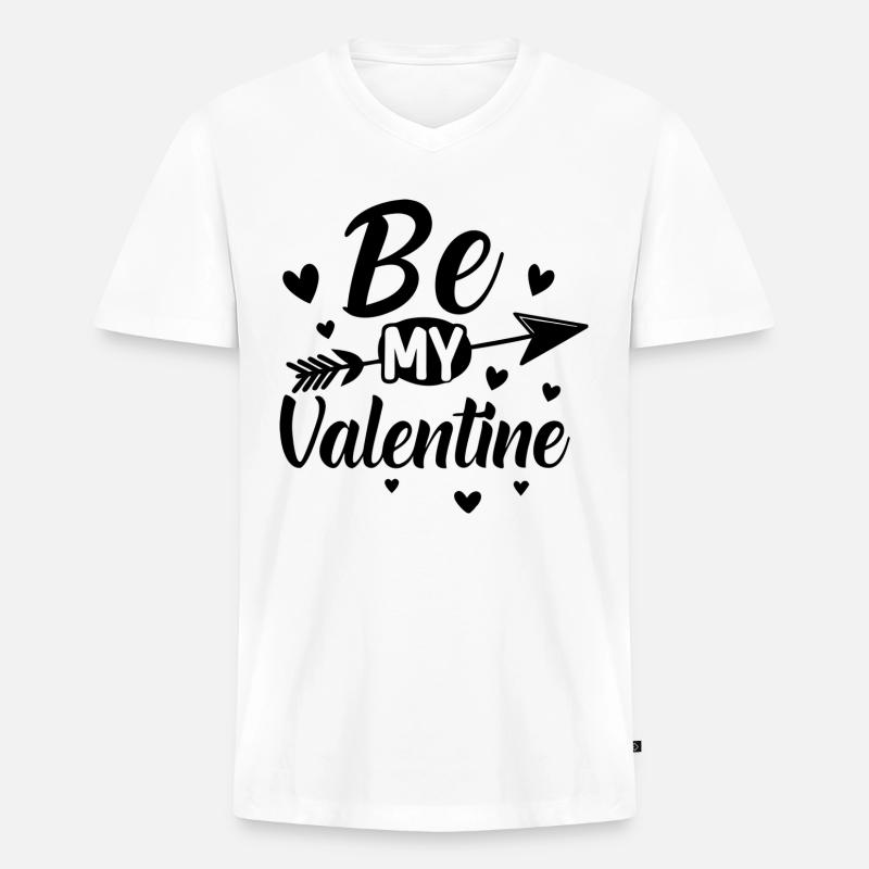 Be my Valentine - Liebe - Geschenk - Männer Premium Bio T-Shirt mit V-Ausschnitt - Weiß
