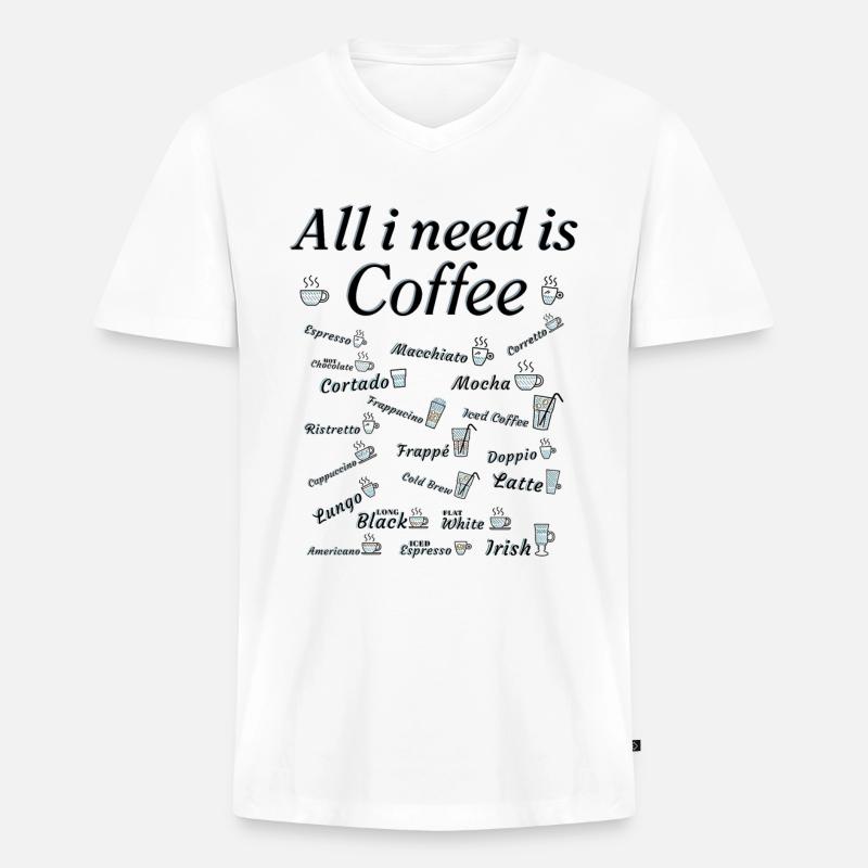 Kaffee Sammlung Kaffeetrinker Kaffeeliebhaber - Männer Premium Bio T-Shirt mit V-Ausschnitt - Weiß