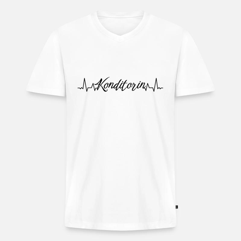 Bäcker Herzschlag Konditorin - Männer Premium Bio T-Shirt mit V-Ausschnitt - Weiß
