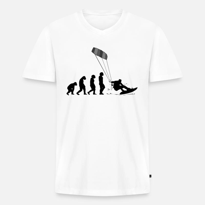Kitesurf Kiteboard Kitesurfen Kite-Surf Evolution - Männer Premium Bio T-Shirt mit V-Ausschnitt - Weiß