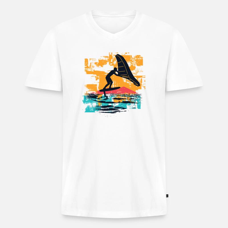Wingfoil-Surfer Wingfoiling Hydrofoil Kitefoil - Männer Premium Bio T-Shirt mit V-Ausschnitt - Weiß