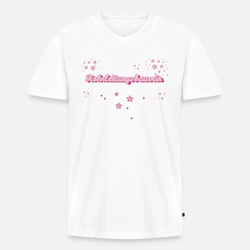 Beruf Abschluss-Geschenk Rohrleitungsbauerin - Männer Premium Bio T-Shirt mit V-Ausschnitt - Weiß