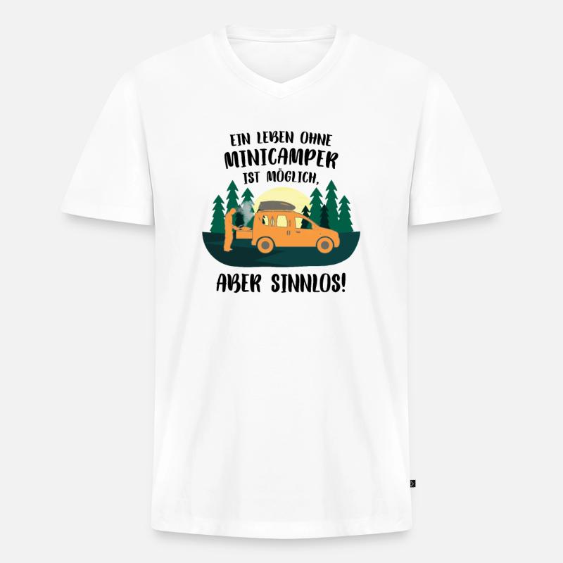 Minicamper SENSELESS Camping-Camper Microcamper - T-shirt encolure en V Premium bio Homme - blanc