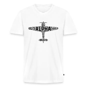 Klassisches Flugzeug Phonetisches Alphabet Flugzeug - Männer Premium Bio T-Shirt mit V-Ausschnitt - Weiß - Vorne - Nico (187cm)