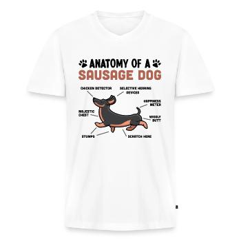 Anatomie d’un chien saucisse Drôle de teckel Cadeau - T-shirt encolure en V Premium bio Homme - blanc - Devant - Nico (187cm)