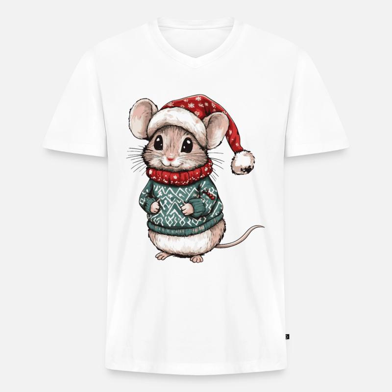Maus Weihnachten Comic - Männer Premium Bio T-Shirt mit V-Ausschnitt - Weiß