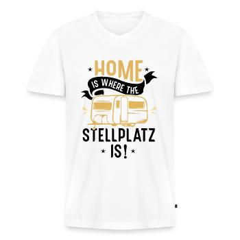 Zuhause ist, wo der Stellplatz ist - - Männer Premium Bio T-Shirt mit V-Ausschnitt - Weiß - Vorne - Nico (187cm)