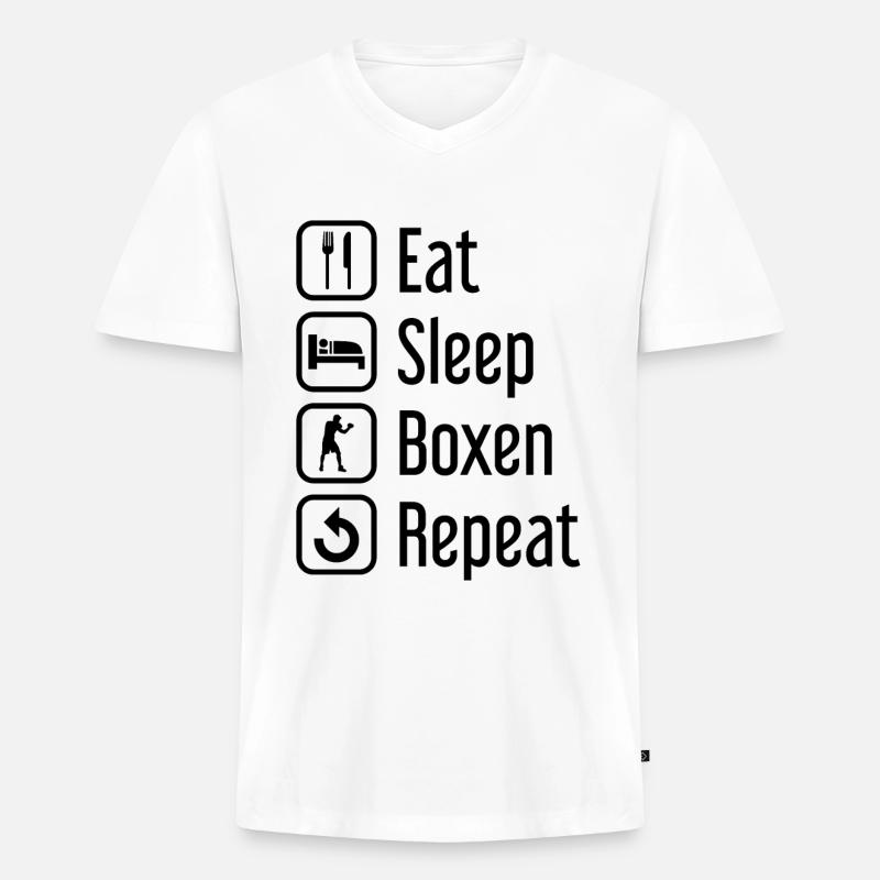 Essen Sie Schlafboxen - - Männer Premium Bio T-Shirt mit V-Ausschnitt - Weiß