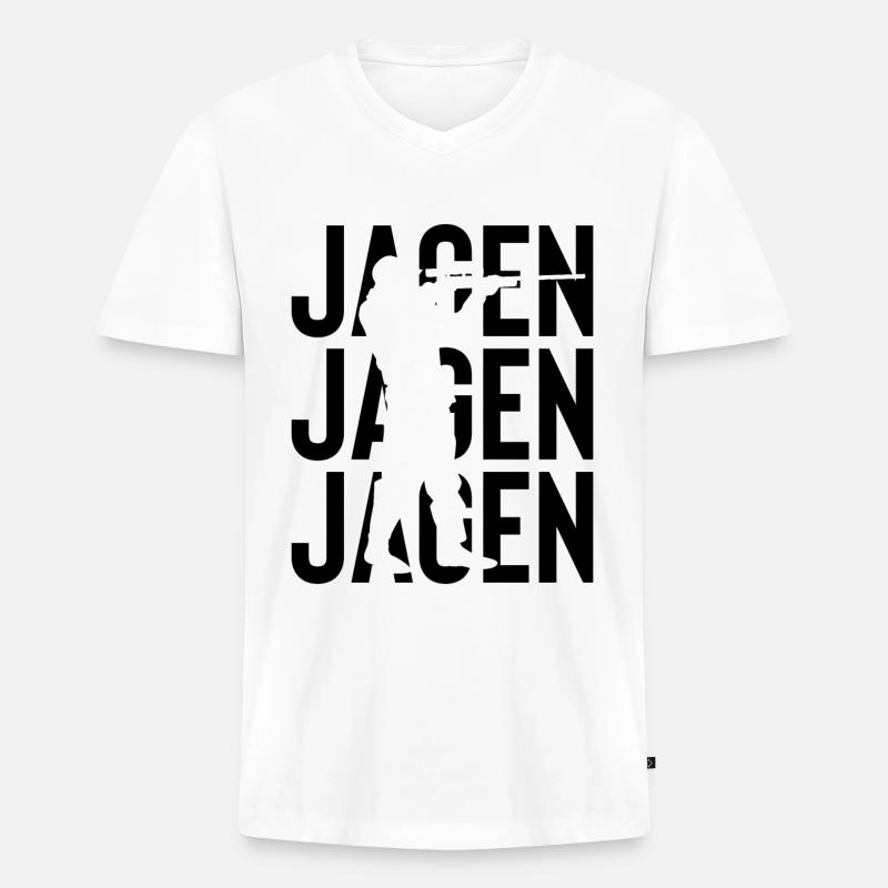 Jagen - - Männer Premium Bio T-Shirt mit V-Ausschnitt - Weiß