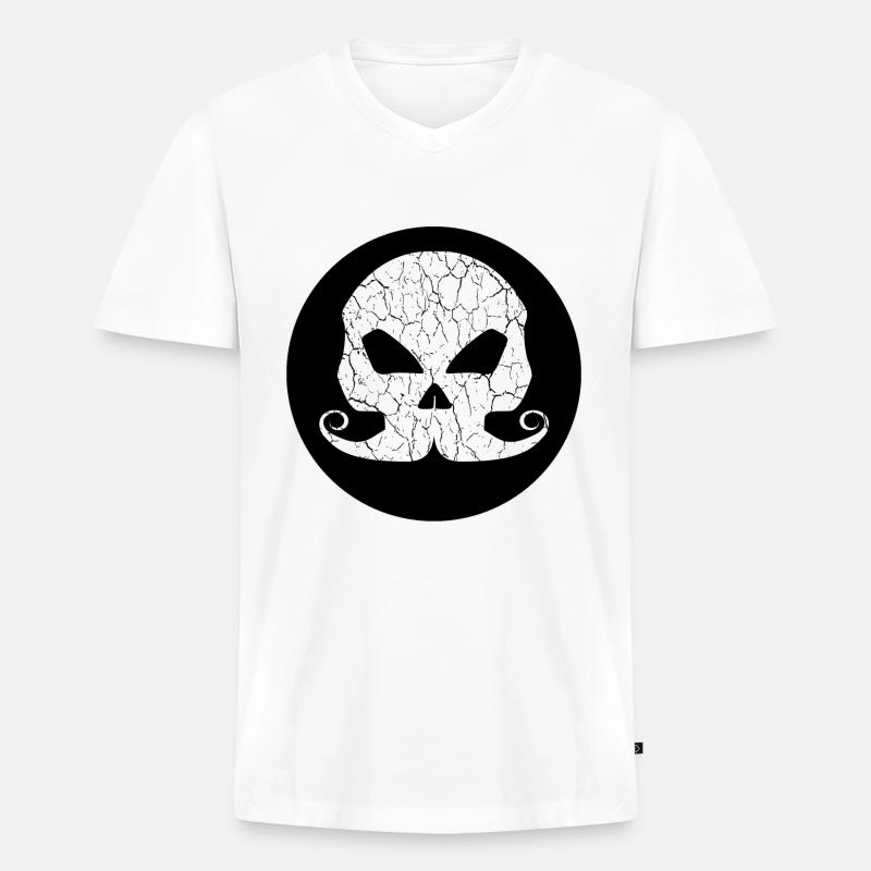 Skull Totenkopf Bones Schnurrbart - Männer Premium Bio T-Shirt mit V-Ausschnitt - Weiß