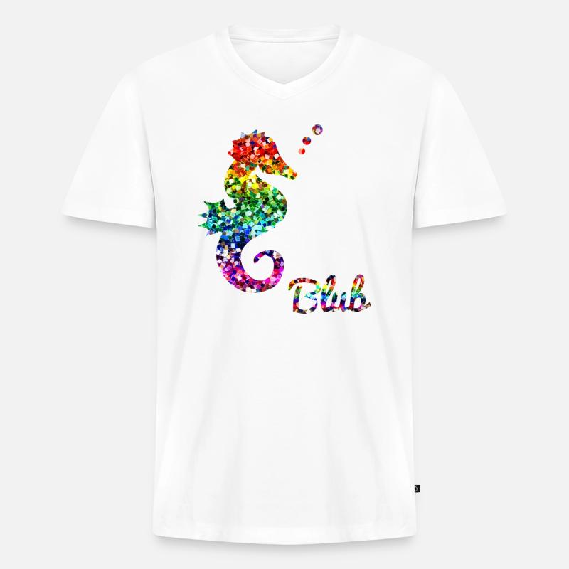 Regenbogen Seepferdchen - Männer Premium Bio T-Shirt mit V-Ausschnitt - Weiß