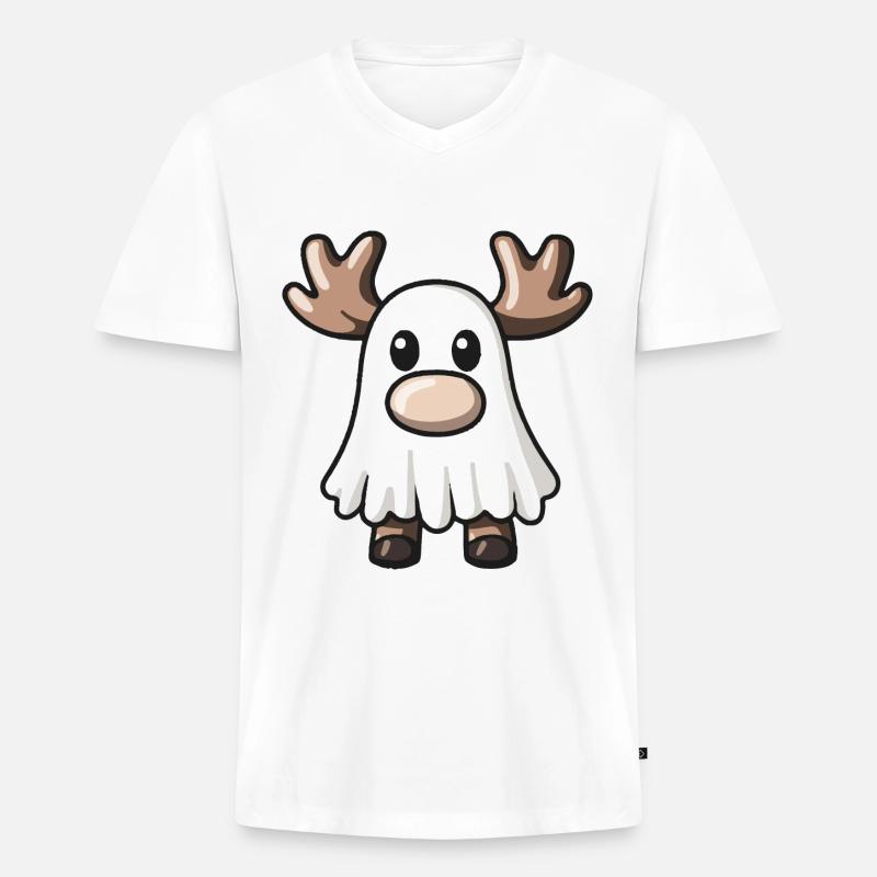 Elch Halloween Comic Geist - Männer Premium Bio T-Shirt mit V-Ausschnitt - Weiß