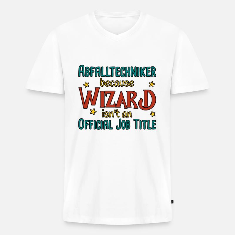 Abfalltechniker Wizard - Männer Premium Bio T-Shirt mit V-Ausschnitt - Weiß