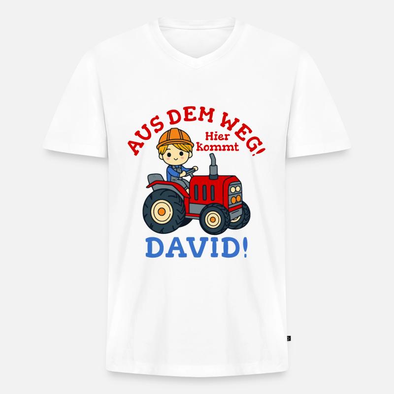 David Name Traktor - Männer Premium Bio T-Shirt mit V-Ausschnitt - Weiß
