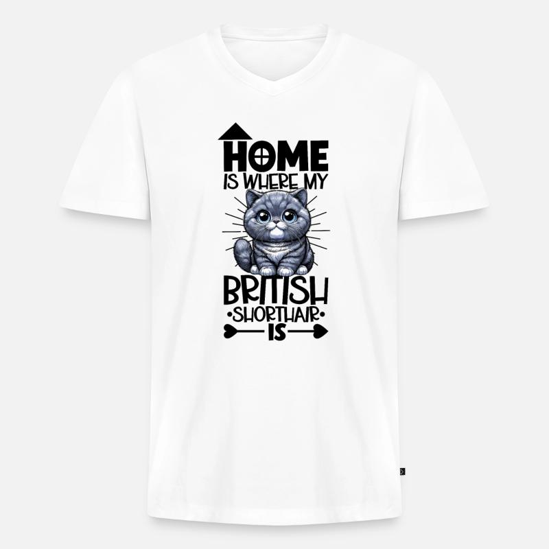 Zuhause - Britisch Kurzhaar - Männer Premium Bio T-Shirt mit V-Ausschnitt - Weiß