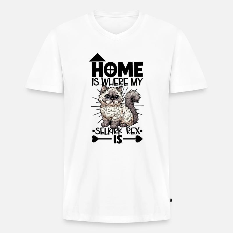 Zuhause - Selkirk Rex - Männer Premium Bio T-Shirt mit V-Ausschnitt - Weiß