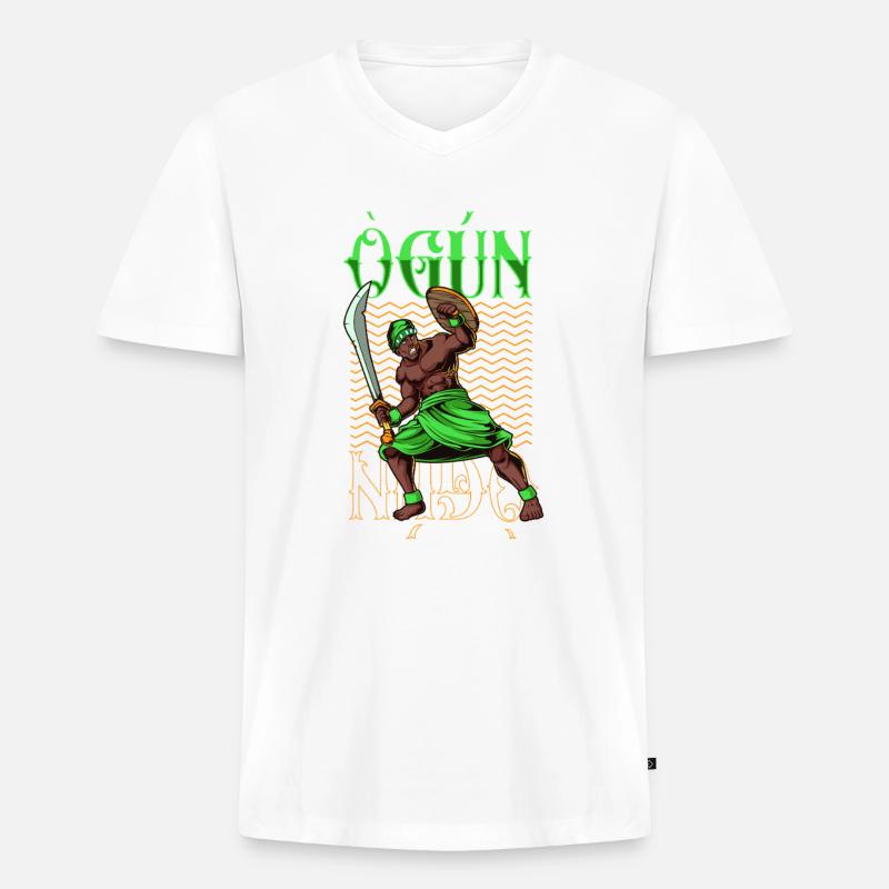 Yoruba Gott - Ogun - Männer Premium Bio T-Shirt mit V-Ausschnitt - Weiß