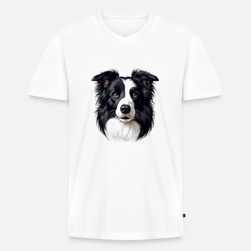 Hundegesicht - Border Collie - Männer Premium Bio T-Shirt mit V-Ausschnitt - Weiß