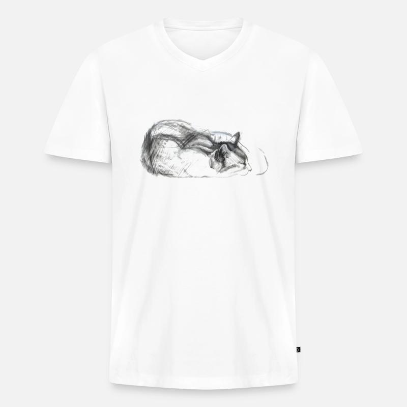 Katze schlafend - Männer Premium Bio T-Shirt mit V-Ausschnitt - Weiß