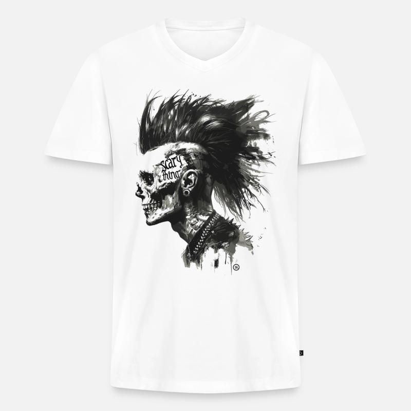 Scary Things - Skull Totenkopf - Männer Premium Bio T-Shirt mit V-Ausschnitt - Weiß