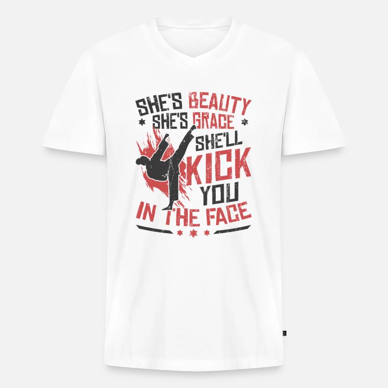 Karate-Mädchen liebt Karate - Männer Premium Bio T-Shirt mit V-Ausschnitt - Weiß