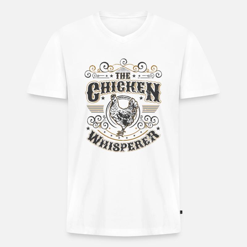 Chicken Farmer Hühnerflüsterer - Männer Premium Bio T-Shirt mit V-Ausschnitt - Weiß