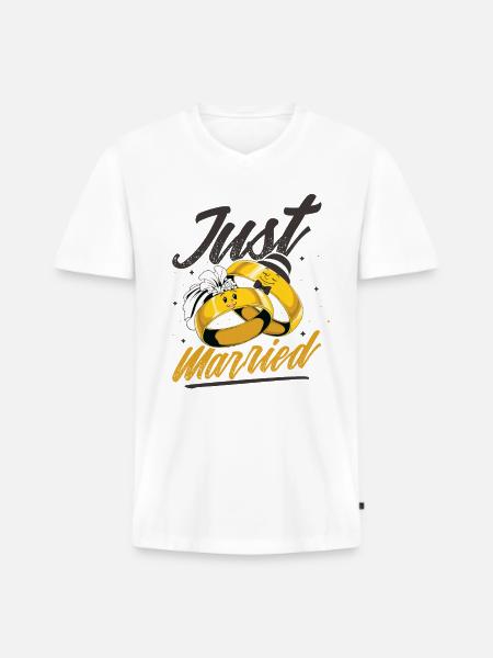 Couple en lune de miel convenablement marié - T-shirt encolure en V Premium bio Homme - blanc
