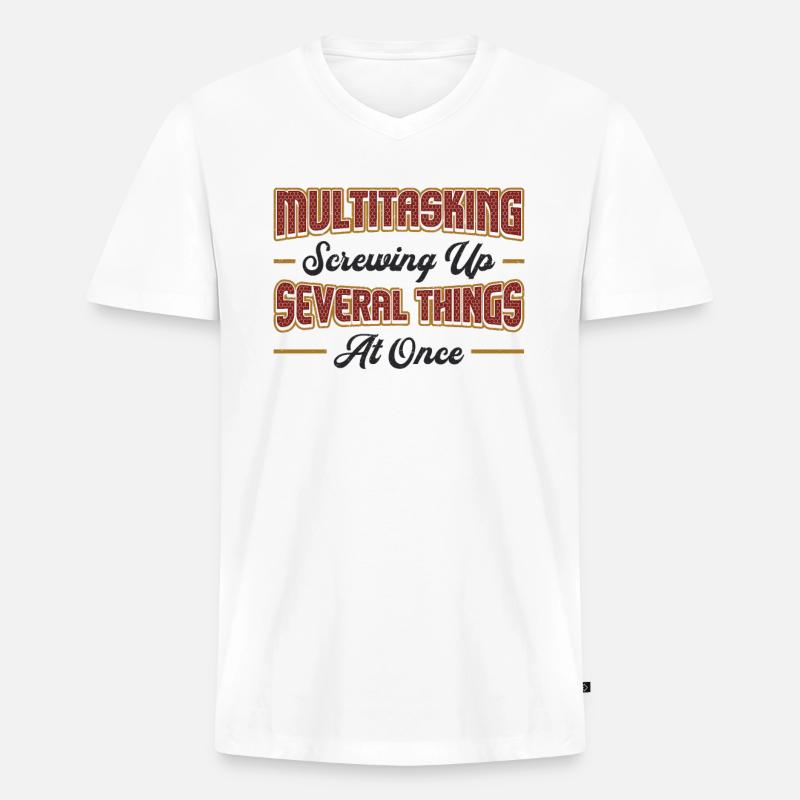 Multitasking-Aufschrauben mehrerer Dinge - Männer Premium Bio T-Shirt mit V-Ausschnitt - Weiß