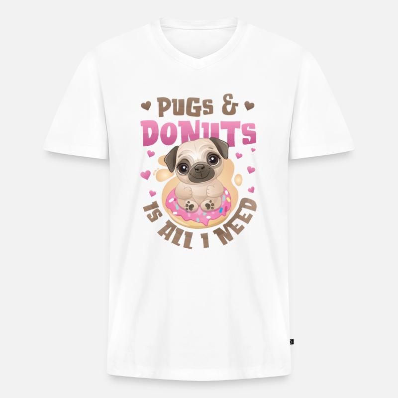 Mops Donut Lover Mädchen - Männer Premium Bio T-Shirt mit V-Ausschnitt - Weiß