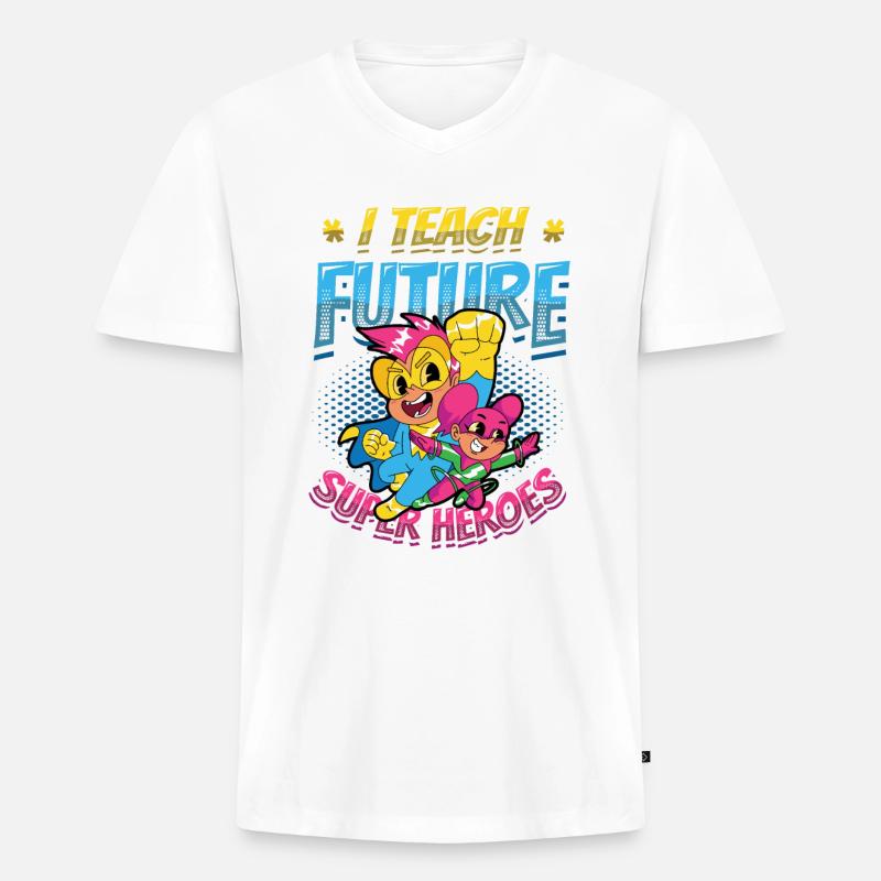 Ich Unterrichte Superhelden - Männer Premium Bio T-Shirt mit V-Ausschnitt - Weiß