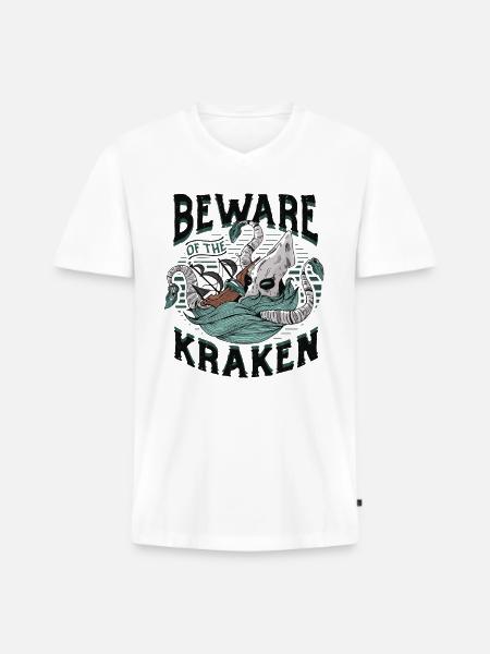 Beware of the Kraken - Men's Premium Organic T-shirt with V-neck - white