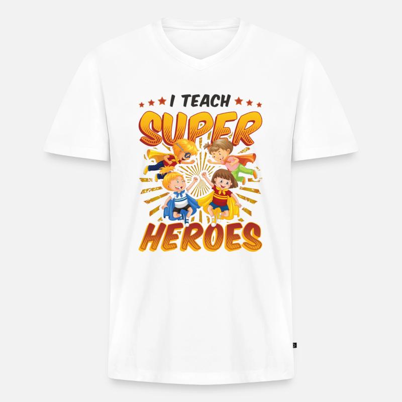 Ich Unterrichte Superhelden - Männer Premium Bio T-Shirt mit V-Ausschnitt - Weiß