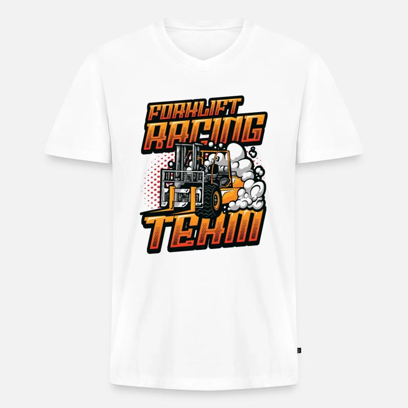 Gabelstapler-Rennteam - Männer Premium Bio T-Shirt mit V-Ausschnitt - Weiß