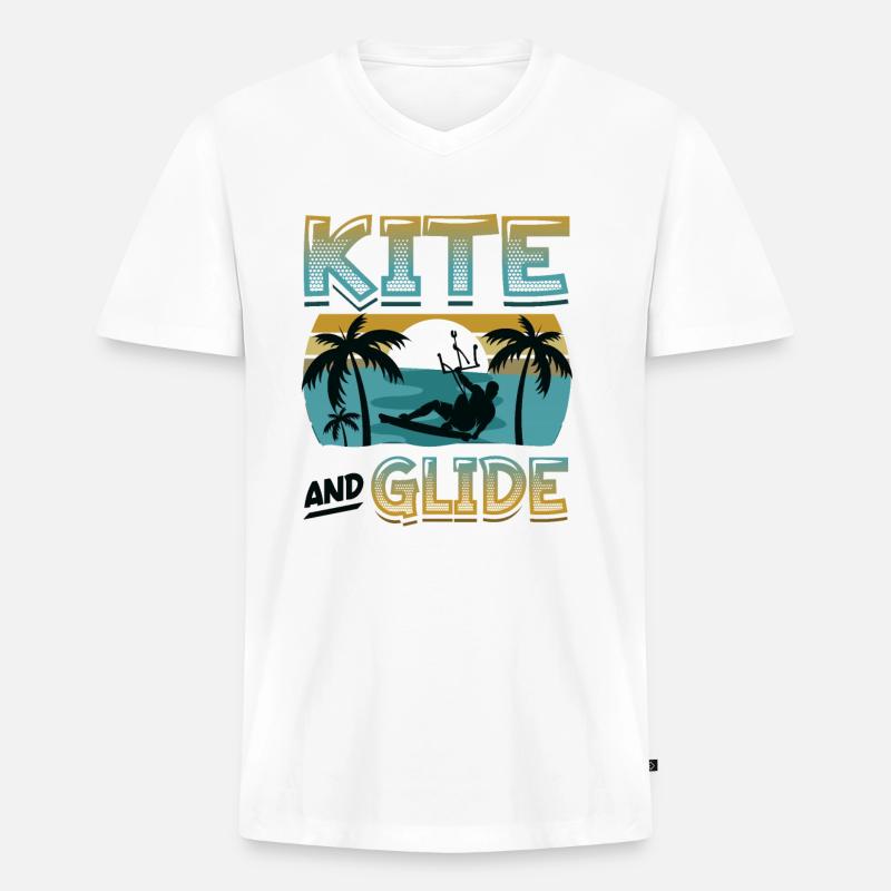 Kite And Glide, Kitesurfing - Männer Premium Bio T-Shirt mit V-Ausschnitt - Weiß