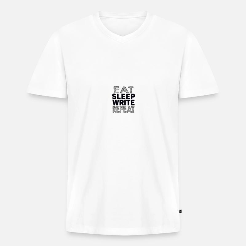 eat sleep write repeat - Männer Premium Bio T-Shirt mit V-Ausschnitt - Weiß