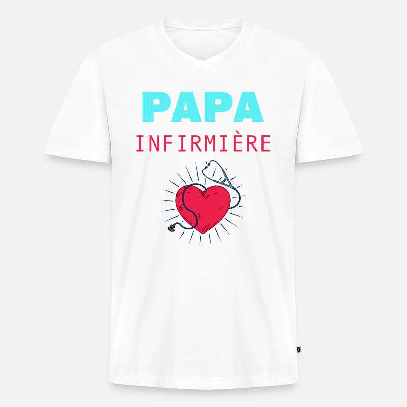 STOLZER VATER EINER KRANKENSCHWESTER - Männer Premium Bio T-Shirt mit V-Ausschnitt - Weiß